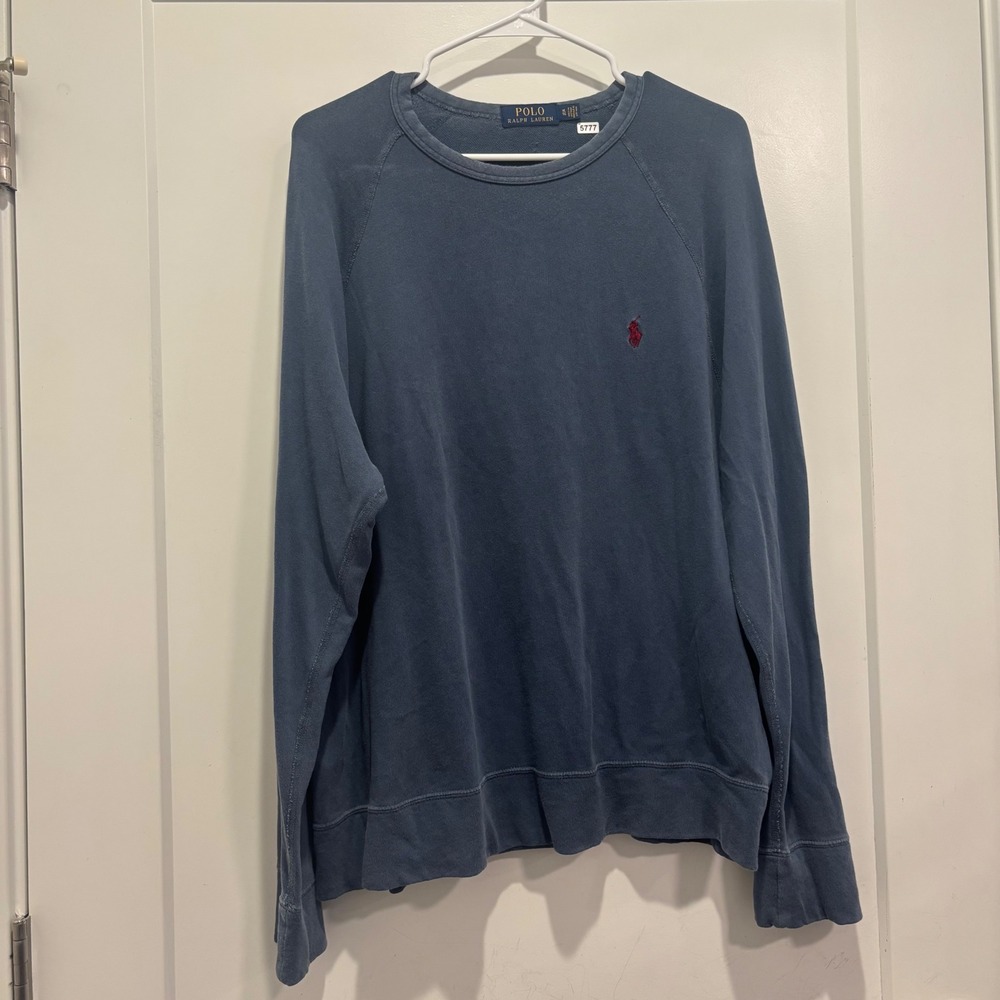 Polo Ralph Lauren Mens XL Blue Raglan Sleeve Crewneck Sweatshirt French Terry